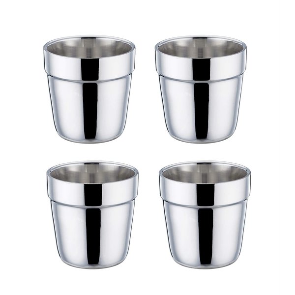 TeamFar Coffee Cup Espresso Cup Mug Set of 4, Double Wall Stainless Steel Tea Cups, Reusable & Stackable, Mirror Finish & Dishwasher Safe - 6 Ounce