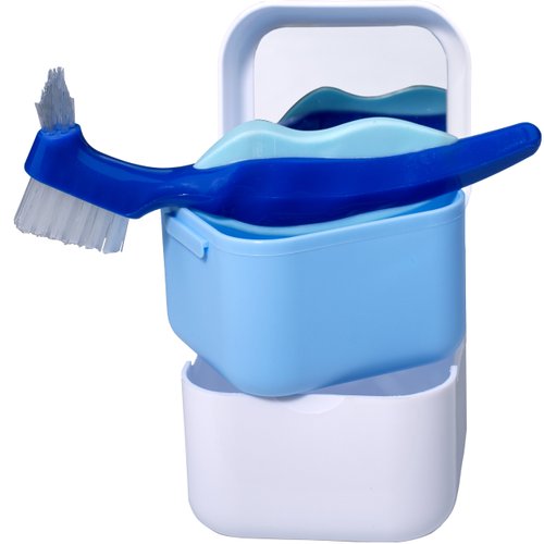 Medokare Denture Case with Basket, Brush and Travel Zip Case, Denture Bath for Soaking False Teeth, Retainer Container Mouth Guard Box, Denture Cup for Night Guard Invisalign Cleaner, Dentures Box