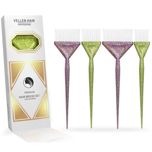Vellen Hair Color Brush Set, 4 different sizes for smooth Application, Perfect for Hair coloring and Balayage, Reusable and Washable (Multi Glitter)