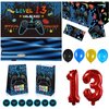 13th Birthday Decorations for Boys Video Game Party Supplies 69 Pieces Level 13 Up Birthday Decoration, Video Game Backdrop Table Cover Blue Gamer Balloons Favor Bag for Video Game Party