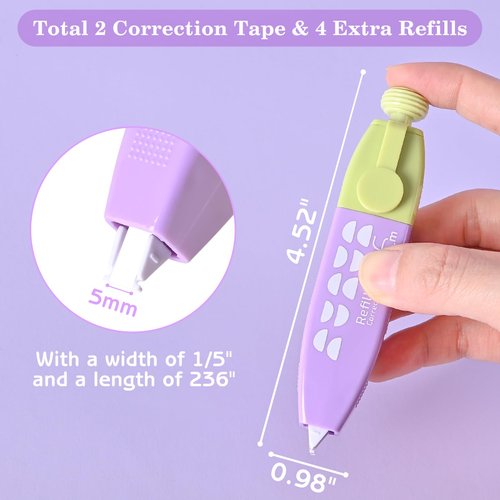 Valitner White Correction Tape, Retractable Correction Tapes with 4 Extra Refills, Refillable White Pull Out Pens, Instant Corrections Easy to Use Applicator for School Office Supplies (Multicolor)