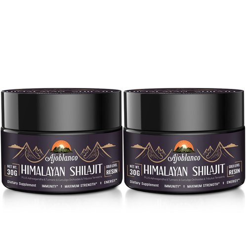 Ajoblanco 600mg Shilajit Pure Himalayan Organic Shilajit Resin - Himalayan Shilajit Resin with Organic Ayurvedic Blend in High Potency for Energy, Strength & Immunity, Pack of 2