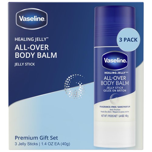 Vaseline All Over Body Balm Jelly Stick, Travel Size – Chafing Stick, Vaseline Lotion for Extremely Dry Skin, Petroleum Jelly Sticks with Vitamin E for Glowing Skin, Unscented, 1.4 Oz Ea (Pack of 3)