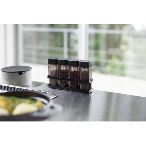 Yamazaki Home Spice Bottles With Rack - Kitchen Pantry Organizer Containers, Steel + Plastic, 1.69 oz. | 50 ml per shaker, Airtight, Lid, No Assembly Req.