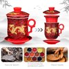 YURROAD Chinese Dragon Pattern Tea-Mug with Strainer Infuser and Lid and Saucer Ceramic Tea Mug Convenient System Chinese Porcelain Personal Tea Cup 13.5 oz(380ml) - RED, TC400
