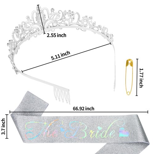 YARIEW Bride Crown and Bride Sash Bachelorette Party, Bridal Shower Decorations, Rhinestone Wedding Bridal Tiara, Glitter Bride Crown and Sash for Bachelorette Party Decorations Engagement Gift