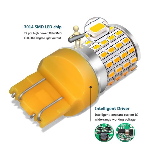 PHINLION 7443 Amber LED Turn Signal Light Bulbs Super Bright 3014 72-SMD T20 7440 7444 LED Yellow Bulb for Turn Signal Blinker Parking Light
