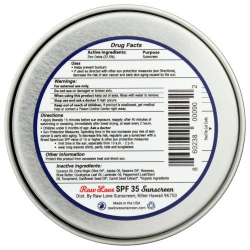RAW LOVE All Natural Mineral Sunscreen, 2 OZ