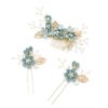 4pcs pearl floral leaf hair accessories Wedding Hair Comb Flower Hair Comb Set Rhinestone Pearl Hair Clips Wedding Hair Accessories for floral hair clip Brides bridal hair comb (Green)