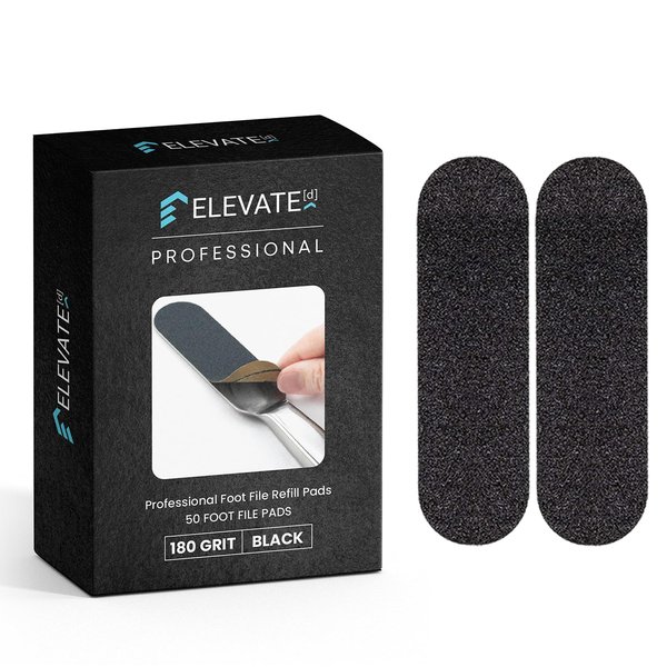 Professional Pedicure File Refills - Pack of 50 Foot File Replacement Pads - Black - Disposable Foot Files for Pedicures - Pedi Foot File Pads with Water Resistant Strong Adhesive (180 Grit)