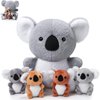 Lenwen Christmas 5 Pcs Koala Bear Plush Toys 13 Inch Mommy Koala Stuffed Animal with 4 Cute Babies in Zippered Belly Soft Cuddly Koala Plushies for Birthday Baby Shower Party Favors Home Sofa Decors