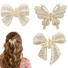 3PCS Pearl Hair Clips for Women Girls Gold Metal Hair Claw Clips Butterfly Bowknot Hair Claws Non Slip Small Rhinestone Fancy Hair Clips Pearl Barrette Sparkling Hair Accessories Bride Wedding Gifts