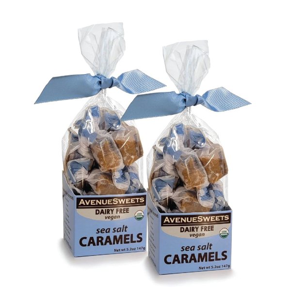 AvenueSweets - Handcrafted Dairy Free Vegan Individually Wrapped Soft Caramels - 2 x 5.2 oz Boxes - Sea Salt