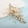 Xerling Gold Rhinestones Crystal Flower Hair Barrettes Clip Boho Bridal Pearl Hair Jewelry Accessories for Women Wedding Floral Headpieces (Gold)