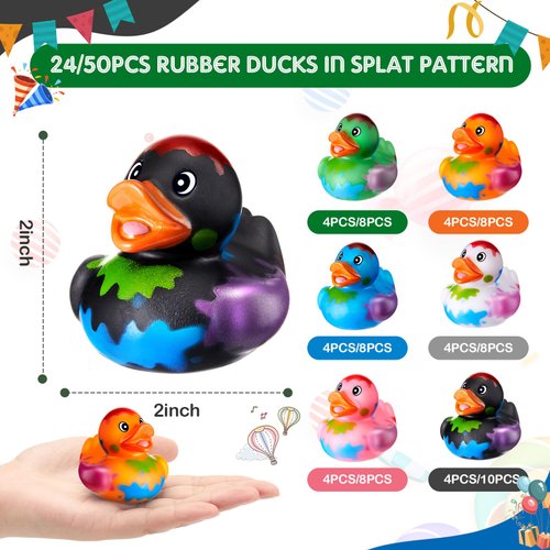 DEEKIN 24 Pcs Splat Rubber Ducks 2 Inch Camouflage Ducks Bath Tub Gifts Floating Splat Rubber Ducks for Cruise Ships 6 Colorful Ducks for Cruise Ships Party Favors