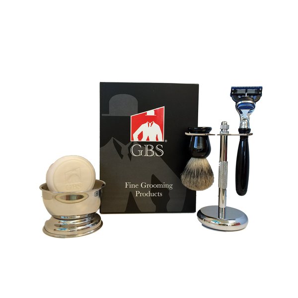 G.B.S Premium Shaving Set for Men, Shaving Brush and Stainless Razor Stand, Shave Soap and Bowl