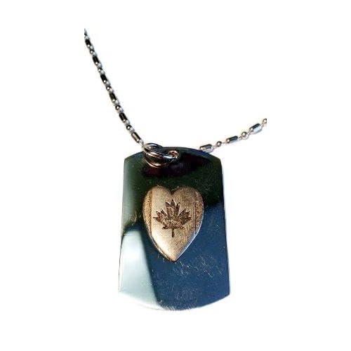 Heart Canada Maple Leaf Flag Patriot Patriotic Pewter Emblem Logo Symbols - Military Dog Tag Luggage Tag Key Chain Metal Chain Necklace