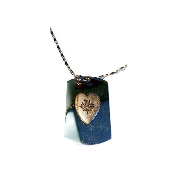 Heart Canada Maple Leaf Flag Patriot Patriotic Pewter Emblem Logo Symbols - Military Dog Tag Luggage Tag Key Chain Metal Chain Necklace