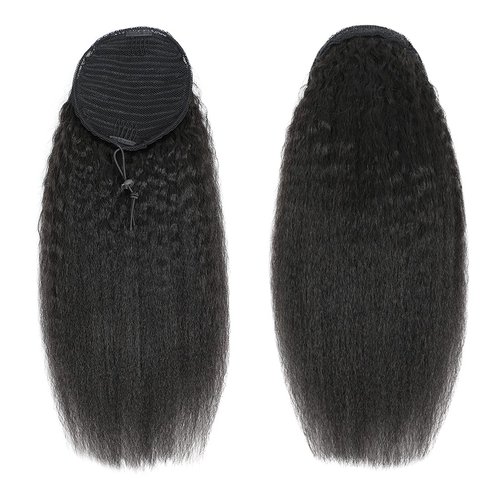 Drawstring Ponytail for Black Women Natural Hair 22Inch Kinky Straight Ponytail Wrap Drawstring Human Hair Extensions 1B Clip in Afro Yaki Hair Pieces 115g/set (22", Kinky Straight)