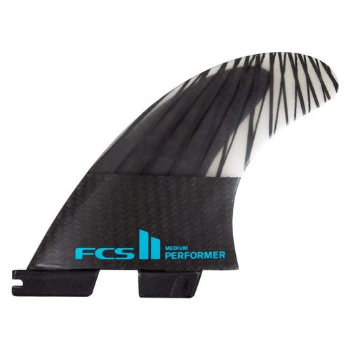 FCS II Performer Performance Core Carbon Tri Fin Set - Black/Teal - L
