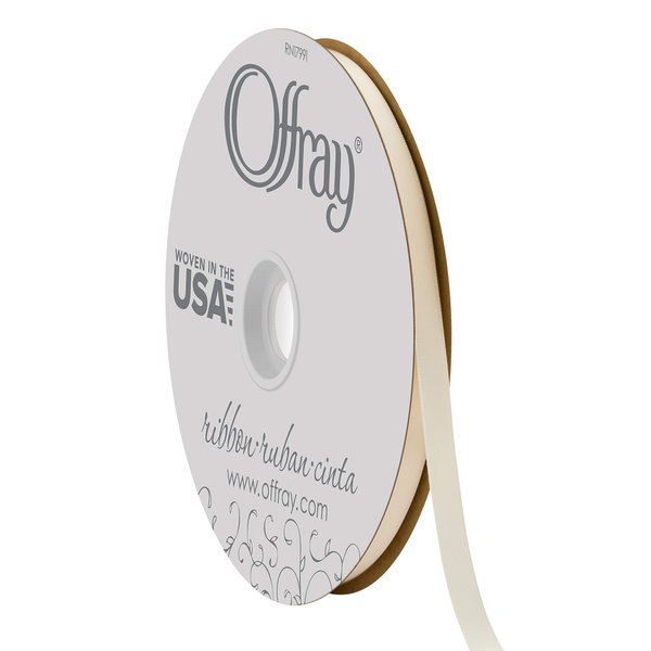 Offray Doubleface Satin 3/8" 20 yd Ivory Ribbon, 3/8 Inch x 100 Yard