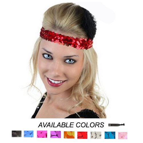 Kenz Laurenz Sequin Headbands Elastic Stretchy Headband for Girls Kids Women Flapper Roaring 20s Great Gatsby 1920s Hair Band Cute Princess Head Bands (Hot Pink)