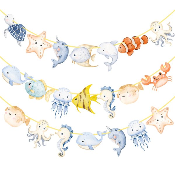 Ocean Animal Banners 2Pcs Sea Animals Birthday Party Cutout Banners Ocean Theme Party Decorations for Under The Sea Baby Shower Supplies