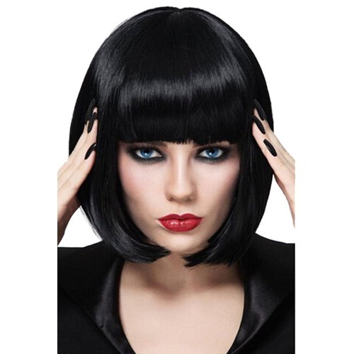 Bopocoko Black Bob Wigs for Women, 12'' Short Black Hair Wig with Bangs, Natural Fashion Synthetic Wig, Cute Colored Wigs for Daily Party Halloween BU027BK