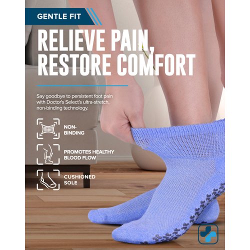 Diabetic Socks with Grips for Women and Men - 4 Pair | Light Blue , Blue, Purple , Pink | Neuropathy Socks for Women | Hospital Socks with Grips for Women | Ankle Diabetic Non Slip Socks for Elderly