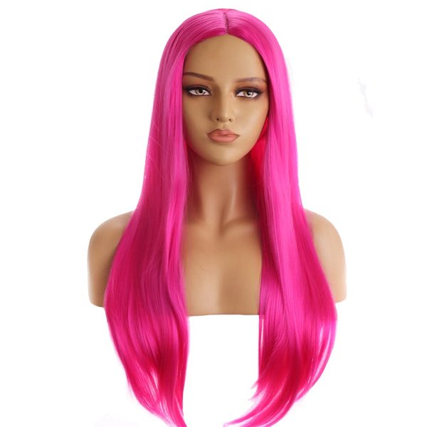 BERON 27 Inches Hot Pink Wig Long Straight Wig Hot Pink Wig Middle Part Wig Long Wig for Daily Party Wig Cap Include