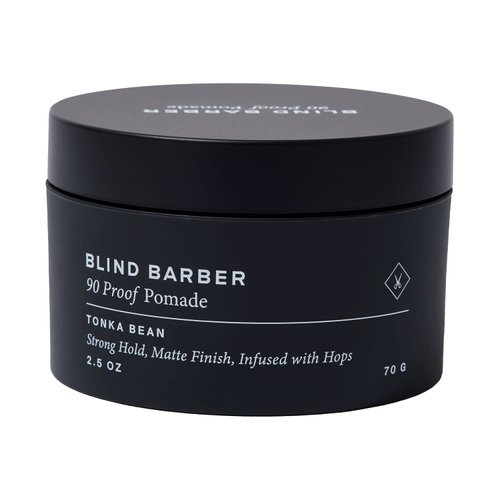 Blind Barber 90 Proof Hair Pomade for Men - Strong Hold, Natural Finish - Water-Based Pomade for Men with Hops & Tonka Bean - Free of Greasy Oils, Easy to Use Matte Pomade - (2.5 Oz)
