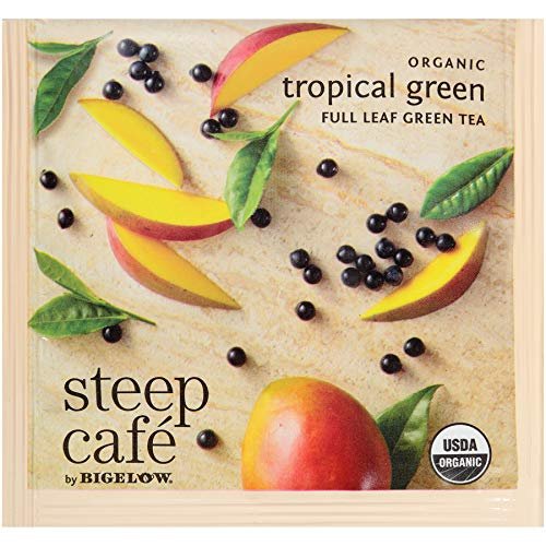 Steep Café Organic Tropical Green Tea, 50 Bags per Box, Single Source, Premium Whole Leaf Teas in a Sachet Pyramid Bag, Individually Wrapped in a Foil Pouch, Hot or Iced, by Bigelow Tea