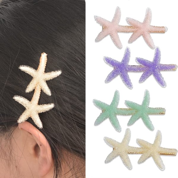 4pcs Starfish Mermaid Hair Clips for Women Girls Seastar Rhinestone Hair Barrettes for Girls Beach Hair Accessories for Thick Thin Hair Pins for Buns Stars Hair Pieces for Women