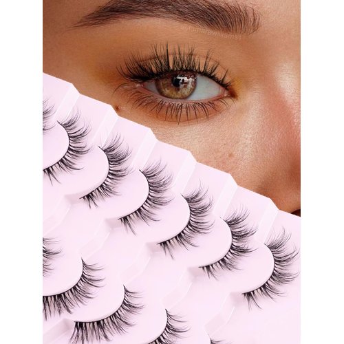 Cat Eye Lashes Wispy Eyelashes Manga Cat Eyelashes Natural Look 15mm Wispy False Lashes 3D Volume Fake Eyelashes Anime Lash Soft Faux Mink Lashes 7 Pairs Lashes Pack Siligli