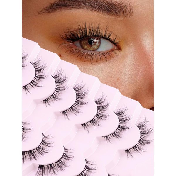 Cat Eye Lashes Wispy Eyelashes Manga Cat Eyelashes Natural Look 15mm Wispy False Lashes 3D Volume Fake Eyelashes Anime Lash Soft Faux Mink Lashes 7 Pairs Lashes Pack Siligli