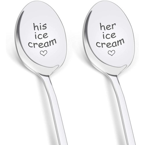 PRSTENLY Gifts for Boyfriend Girlfriend Christmas, Couples Gift Ideas for Husband Wife Wedding Anniversary Engagement, 2 Pcs His and Hers Ice Cream Spoon Valentines Day Gifts for Her Him Couples