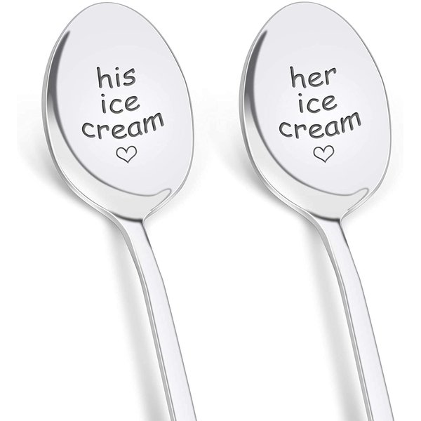 PRSTENLY Gifts for Boyfriend Girlfriend Christmas, Couples Gift Ideas for Husband Wife Wedding Anniversary Engagement, 2 Pcs His and Hers Ice Cream Spoon Valentines Day Gifts for Her Him Couples