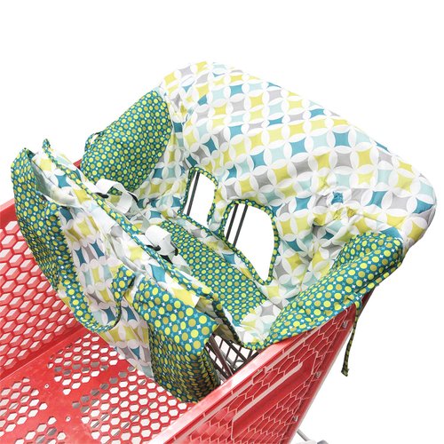 Portable 2-in-1 Grocery Cart Seat Cover and Baby Highchair Cover (Green Stars)