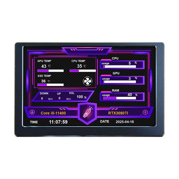 VSDISPLAY 5 Inch LCD Monitor Temp Display 800x480 for Computer PC Case Sensor Panel GPU CPU RAM Data Monitoring,Black