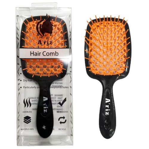 A'riz Hair Comb Hollow Teeth Design, made to detangle hair, prevent pulling or snagging of hair, making it suitable for all hair types, including thick or curly hair. (Orange)
