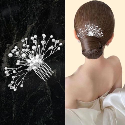 Bride Wedding Pearl Hair Accessories for Women Wedding Hair Pieces for Brides Wedding Hair Accessories Bridal Hair Comb Bride Bridesmaid Wedding Hair Clip Pearl Hair Side Comb Silver Rhinestone