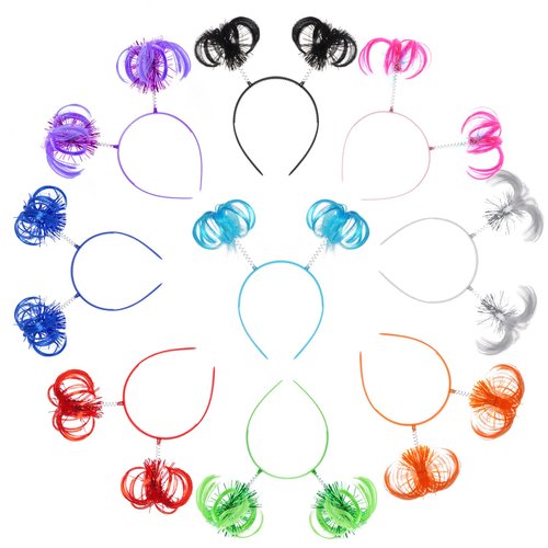 9 Colors Tinsel Wrapped Ponytails Headbands Feathers Hairpin Ponytail Headband Party Favor Headbands Party Supplies Ponytail Headwear for Halloween Mardi Gras Party Accessory