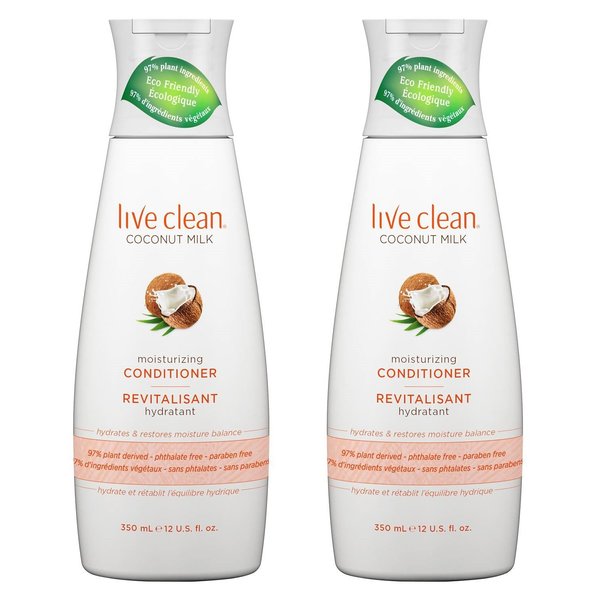 Live Clean Coconut Milk Moisturizing Conditioner (Pack of 2) with Certified Organic Coconut Extract and Oil, Petrolatum-free, Phthalate-free and Paraben-free, 12 oz