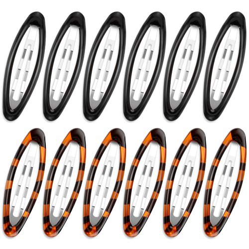 Qianyu 12Pcs Oval Snap Hair Clips Classic Tortoise Metal Barrettes Water Drop Shape No Slip Hair Pins Bang Hair Holder Black Accessories for Women Girls Various Thick Thin Hairstyling DIY Craft