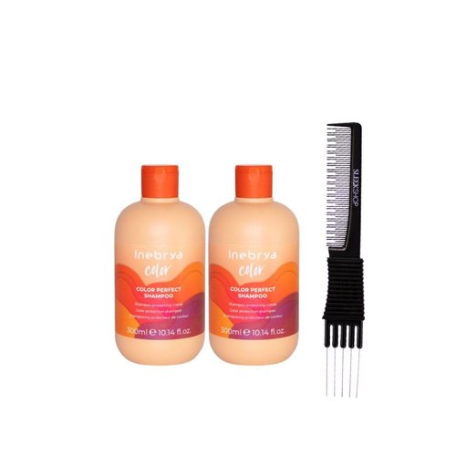 kuss Inebrya Color Perfect Shampoo (10.14 oz) with Teasing Comb Pack of 2