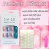 Vezocim Flower Press on Nails Coffin Shapes, Full Cover Square Acrylic False Nails with Floral Designs, Artificial Glossy Short Fake Nails with Sticky Tabs, Glue on Fingernails for Women (W869)