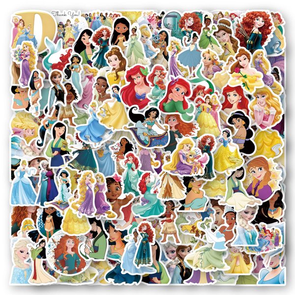 FEIXINUS 120Pcs Princess Stickers for Water Bottles Vinyl Waterproof Cartoon Princess Stickers for Girls Kids Cute Anime Stickers for Laptop Scrapbooking Journaling Fairy Princess Stickers