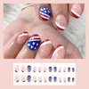 4th of July Press on Nails Short Almond Shape Fake Nails Independence Day Glue on Nails Glossy Red White French Tip Full Cover False Nails Star American Flag Artificial Nails for women Girls 24Pcs