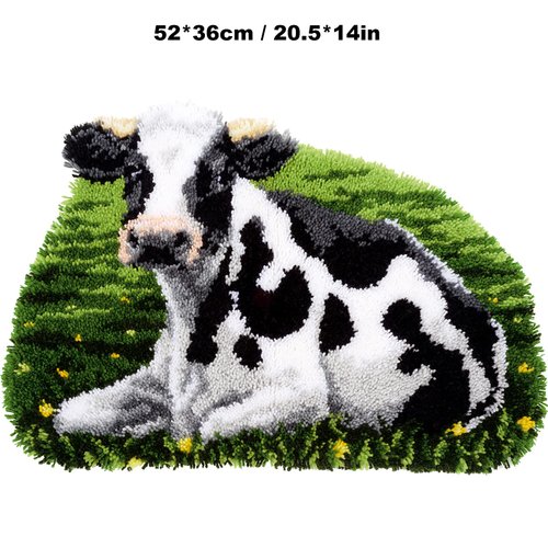 Buyecity Latch Hook Rug Kits for Adults, Animal Cow Pattern, 20.5"x14", PZD-712