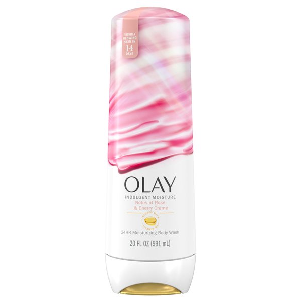 Olay Indulgent Moisture Body Wash for Women, Infused with Vitamin B3, 24hr Moisture, Notes of Rose and Cherry Creme Scent, 20 fl oz